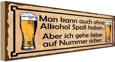 Produktbild von vianmo Holzschild 10x27 cm kann auch ohne Alkohol Spass Essen Trinken