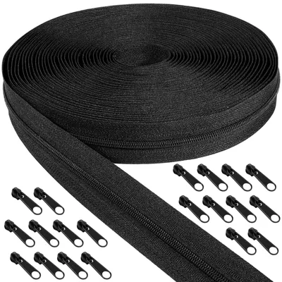 Produktbild von Endlosreißverschluss, schwarz, mit 20 Metallreißverschlüssen, 5 mm, 10 Meter Nylon-Maßband