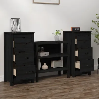 Produktbild von vidaXL Sideboards 2 Stk. Schwarz 40x35x80 cm Massivholz Kiefer