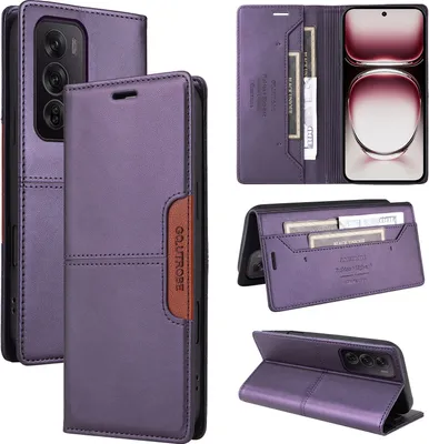 Obrázek produktu pro Pouzdro pro Oppo Reno12 Pro 5G, kožené flipové peněženkové pouzdro s přihrádkou na karty a stojánkem Fialová
