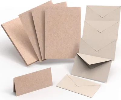 Produktbild von Kartenset mit Umschlägen 120 Teile I Doppelkarten DIN A6 I Kraftpapier I Klappkarten blanko mit Umschlag I Karten zum Selbstgestalten I Kartenbastelset