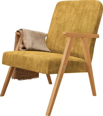Produktbild von Sessel Petra klassische Sessel Retro im minimalistischen Stil Scandinavian Holz Farbe: Poso 43 – gelb
