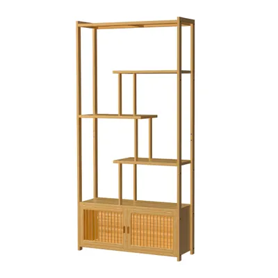 Produktbild von WISFOR Bücherregal mit 6 Ebenen, Bambus Büroregal mit Schrank, Standregal, Freistehendes Regal für Wohnzimmer, Bad, Küche, Natur, 85,5 x 28 x 176 cm