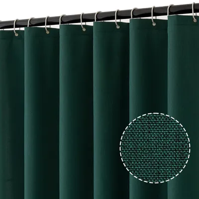 Produktbild von Duschvorhang aus strukturiertem Leinen, 180 x 200 cm, dunkelgrün, schwer,  wasserdichter Duschvorhang aus Polyester in Hotelqualität, schimmelresistent, waschbar, Badezimmervorhang mit 12 Ringen.