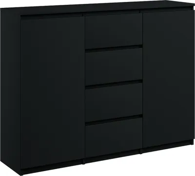 Produktbild von Kommode mit 4 Schubladen 2 Schränke 140cm Klamotenschrank Sideboard schwarz mat