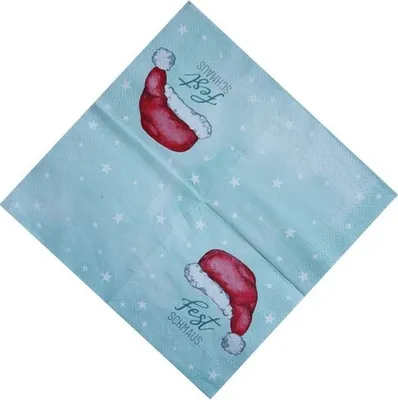 Produktbild von 20 Servietten Festschmaus - mit Weihnachtsmütze grün 33x33cm