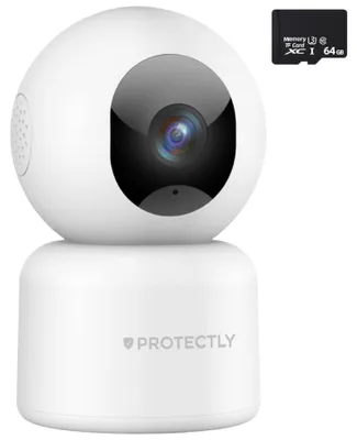 Produktbild von Protectly® 2K Überwachungskamera Innen – WLAN Kamera mit 360° PTZ, Nachtsicht bis 20m, Zwei-Wege-Audio & 64GB SD