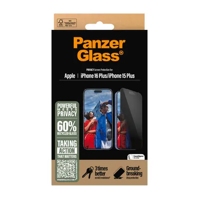 Produktbild von PanzerGlass ® 2-Way Privacy Displayschutz iPhone 16 Plus | 15 Plus | Ultra-Wide Fit m. EasyAligner, Apple, Apple - iPhone 16 Plus, Apple - iPhone 15 Plus, Trockene Anwendung, Kratzresistent, Schockresistent, Transparent, 1 Stück(e)