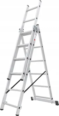 Produktbild von Aluminiumleiter - Mehrzweckleiter - 3-teilig 6 Sprossen/Teil - Tragkraft 150 kg - Mit Haken - Kombileiter