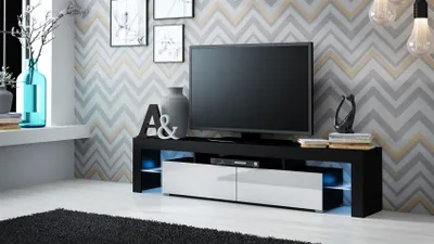 Produktbild von TV Board Lowboard JACK Schwarz/ Weiss Hochglanz 200cm