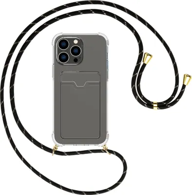 Produktbild von Handykette Backcover-Schutzhülle mit Band (Metall goldfarben) für Apple iPhone 15 Pro Max - schwarz/gold