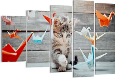 Produktbild von Bild auf Leinwand - Leinwandbild - Katze spaß origami - 150x100cm - Wand Bild - Wanddeko - Leinwanddruck - Bilder - Kunstdruck - Wanddekoration - Leinwand bilder - Wandkunst - EG150x100-2818