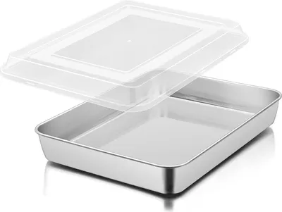 Image de Herogo Plaque à pâtisserie profonde en acier inoxydable avec couvercle 31x24x5cm - Idéal pour les lasagnes, les brownies et plus encore