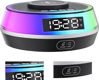 Produktbild von Bluetooth Lautsprecher mit Weckfunktion, LED-Ambientebeleuchtung, White-Noise, U-Disk Wiedergabe, Schwarz