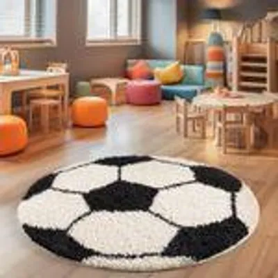 Produktbild von Hochflor Kinderteppich Rund Teppich Kinderzimmer Junge Spielteppich für Junge und Mädchen Weich Farbe : Schwarz Größe : 100 cm Rund