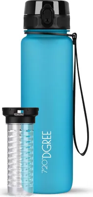 Produktbild von uberBottle softTouch Trinkflasche mit Fruchtbehälter 1000ml / Sky Blue/ 720DGREE