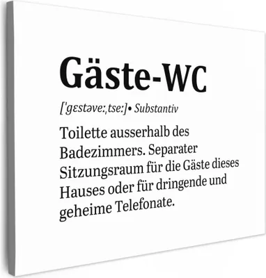 Produktbild von MuchoWow® - Leinwandbilder - Zitat - Definition - Gästetoilette - Weiß, Wandbild, Wanddeko Bilder Wohnzimmer, 40x30 cm