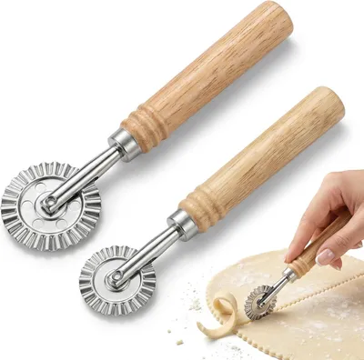 Obrázok produktu pre Sada na výrobu cestovín, 2-dielna, valec na cesto s vlnitým povrchom, drevená rukoväť, určená na prípravu cestovín