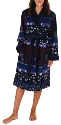 Produktbild von Samtweicher Bademantel aus Fleece, Morgenmantel in Eiskristall-Design, Saunamantel - 281 218 97 951 ; marine , 40