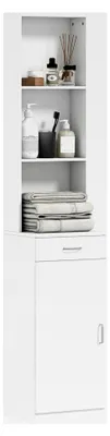 Produktbild von Hochschrank für das Badezimmer, schmal mit Schublade, Tür und verstellbaren Regalen, für Badezimmer und Wohnzimmer 35 x 30,5 x 179 cm Weiß