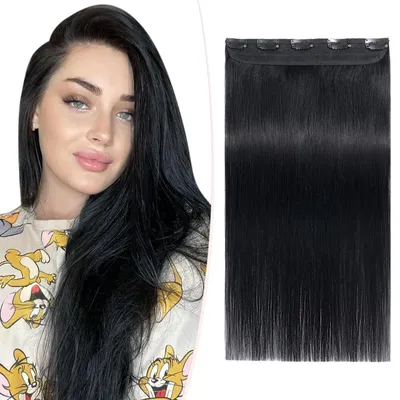 Image de Extensions à clipser en cheveux naturels, 1 pièce, 55 cm, couleur noire