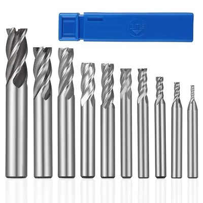 Image de Ensemble de fraises hélicoïdales en HSS, 4 tranchants, pour métaux, CNC, de 2 à 12 mm, 10 pièces