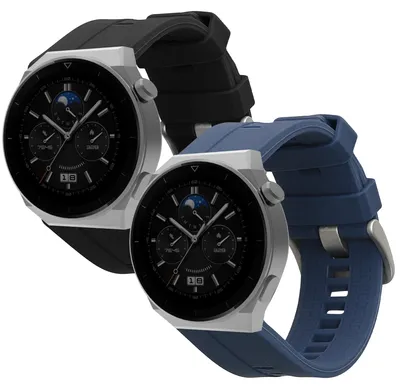 Produktbild von kwmobile 2x Uhrenarmband für Huawei Watch GT (46mm) Armband - Fitnesstracker Band Set aus TPU Silikon - Ersatzarmband Smartwatch - Dunkelblau Schwarz