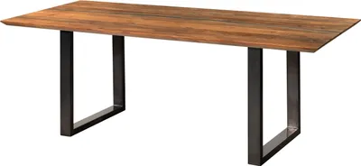 Image de MASSIVMOEBEL24 | Table à manger en bois d'acacia 240x100x76 naturel laqué / Epoxy noir, pieds en U anthracite brillant EPOXY