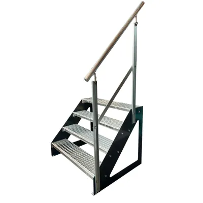 Immagine prodotto di Scala autoportante in acciaio a 4 gradini e ringhiera Zincato / Ringhiera antracite / Ringhiera destra - (L x P x A) 82cm x 140cm x 76cm