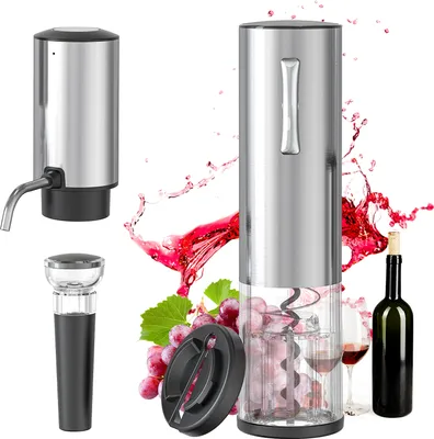 Produktbild von Elektrischer Weinoeffner, 4-in-1-Set mit Flaschenoeffner, Weindekanterpumpe mit Beluefter, Folienschneider und Vakuum-Weinverschluss, ueber USB wiederaufladbar, kabellos, automatisches Weinzubehoer fuer die Hausbar, Reisegeschenk