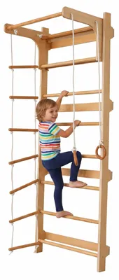 Image de Structure d'escalade Relaxdays pour enfants, barre de traction, anneaux d'escalade, échelle, H x l x P : 215 x 80 x 57,5 cm, mur d'escalade, couleur naturelle