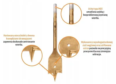 Obrázek produktu pro Tegér plochý vrták T-W-NWWDDL-12/400 pro dřevo, rozměry 12 x 400 mm