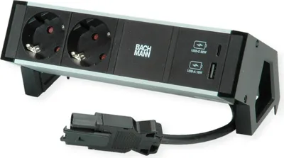 Immagine prodotto di BACHMANN DESK2 ALU NERO 2xprotettivo USB, Caricatore USB 22W A&C 0,2m GST18