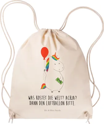 Produktbild von Mr. & Mrs. Panda Sportbeutel Einhorn Luftballon - Transparent - Geschenk, Unicorn, Jutebeutel, rucksack beutel, Einhörner, wander, Geld, Gymbag, Freundin