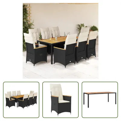 Produktbild von The Living Store 9-tlg. Garten-Essgruppe mit Kissen Schwarz Poly Rattan