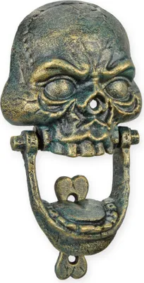 Produktbild von Ein Türklopfer aus Gusseisen in Form eines Totenkopfes Replikat Retro Design Dekoration