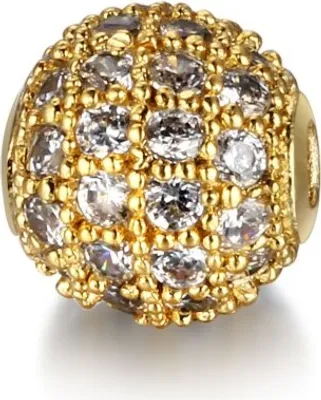 Produktbild von Schmuck-Perlen 3 Stück, Charm für Armbänder glitzernd, 5 mm, Gold, weiß