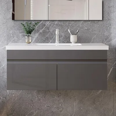 Produktbild von 100cm Mineralguss Waschtisch mit Unterschrank Badmöbel Set mit Türs Soft-close - Hochglanz Anthrazit