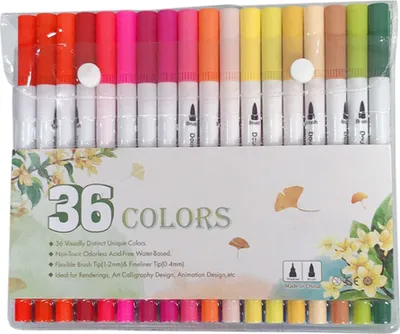Image de 36 couleurs de crayons de peinture à l'eau à deux pointes, set de pinceaux de peinture à fibres optiques