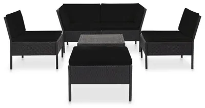 Produktbild von vidaXL 6-tlg. Garten-Lounge-Set mit Auflagen Poly Rattan Schwarz