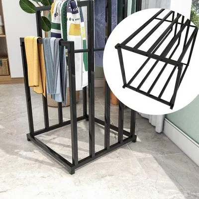 Productafbeelding van Unyqoos® Vrijstaande handdoekhouder – 5 niveaus, roestvrij staal, ruimtebesparend en montage zonder boren, geschikt voor badkamer, balkon en wasruimte