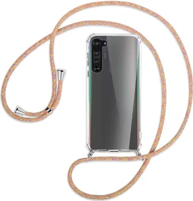Produktbild von Handykette Backcover-Schutzhülle mit Band (Metall silberfarben) für Motorola Edge - Rainbow
