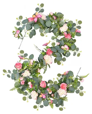 Produktbild von Künstliche Eukalyptusgirlande mit Pfingstrosen, künstliches Grün, Tischdekoration für Hochzeiten, Partys, Raumhintergrund