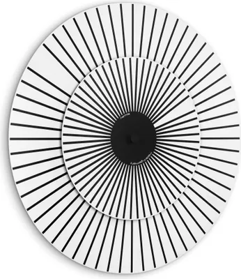 Produktbild von Hermle Wanduhr Modell:30930-002100 mit zwei Drehscheiben als Zeitanzeige (schwarze Striche auf weißem Hintergrund)