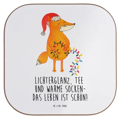 Produktbild von Mr. & Mrs. Panda Tassen Untersetzer Fuchs Weihnachten - Weiß - Geschenk, Winter, Coaster, Nikolaus, Tischuntersetzer, Glas, Weihnachtsmann, Tasse, gläseruntersetzer