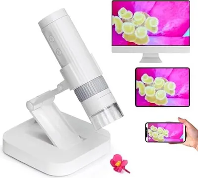 Produktbild von USB Digital Mikroskop für Kinder, MatataStudio M2C WiFi Digitales 50X-1000X 2-in-1 Tragbares Handmikroskop mit HD Kamera Verstellbarer Ständer LEDs