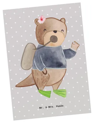 Produktbild von Mr. & Mrs. Panda Postkarte Tauchlehrerin Herz - Grau Pastell - Geschenk, Grußkarte, Ansichtskarte, Postkarten, Fotokarte, Ansichtskarten