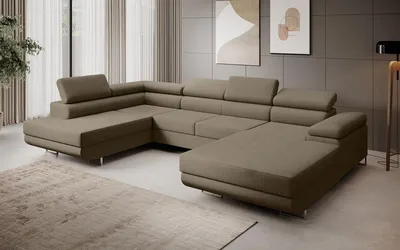 Produktbild von Ecksofa MARGO U- Form, moderne Couch mit Schlaffunktion, verstellbare Kopfstützen, zwei Bettkästen, große Polstercouch – Vogue 10