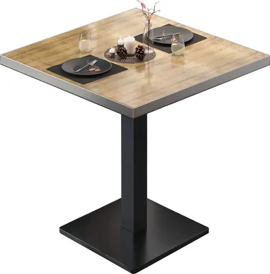 Produktbild von BM | Bistrotisch | B:T:H 70 x 70 x 75 cm | Eiche / Schwarz | Quadratisch | Edelstahl Rand | Bistro Tisch Esstisch