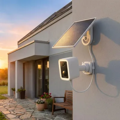 Produktbild von WLAN Solar Überwachungskamera Aussen 3MP, Autarke IP66 Funkkamera mit Flutlicht, App-Steuerung, PIR-Sensor & Gegensprechanlage, Weiss
